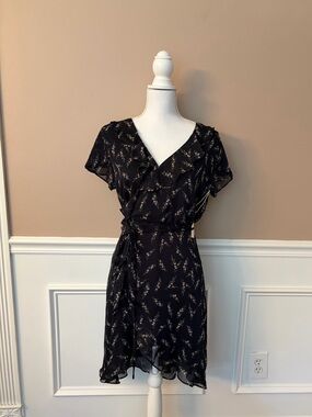 Floral Navy Wrap Mini Dress with Ruffle Detail